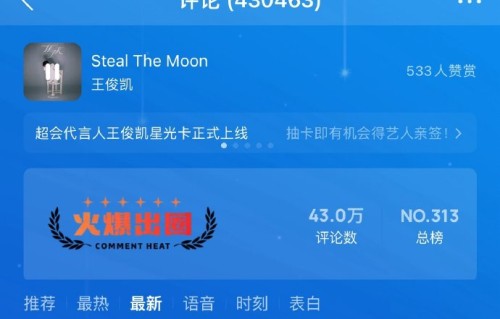 王俊凯新专辑主打歌《Steal the Moon》的实时收听峰值是多少？