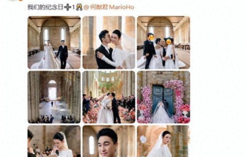 何猷君晒婚礼照，霸气吻奚梦瑶儿女在旁，王嘉尔现身祝福一脸羡慕