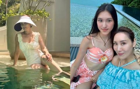 港星郭可盈晒泳装秀绝美身材 和16岁女儿同框