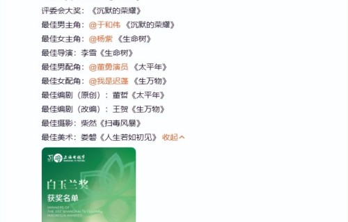 第31届白玉兰奖的获奖名单，终于赢回了内娱的“体面”！